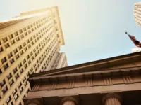 View over the top of Federal Hall in NYC